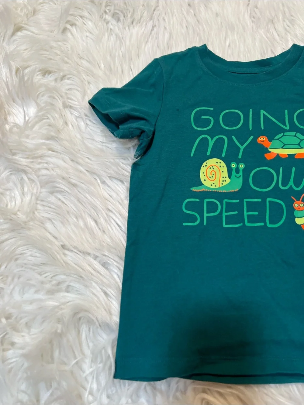 Cat & Jack T-Shirt Green Going My Own Speed Turtle Snail Caterpillar 4T